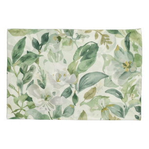 Botanical Green Watercolor Floral Leaves Nature  Pillowcase