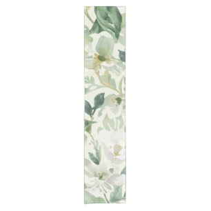 Botanical Green Watercolor Floral Leaves Nature  Short Table Runner