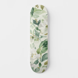 Botanical Green Watercolor Floral Leaves Nature Skateboard