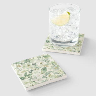 Botanical Green Watercolor Floral Leaves Nature  Stone Coaster