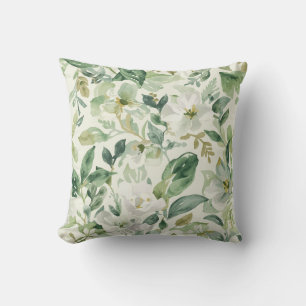 Botanical Green Watercolor Floral Leaves Nature Throw Pillow