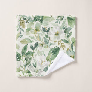 Botanical Green Watercolor Floral Leaves Nature  Wash Cloth