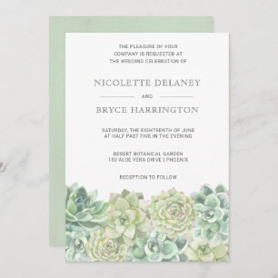 Botanical Green Watercolor Succulent Wedding Invitation