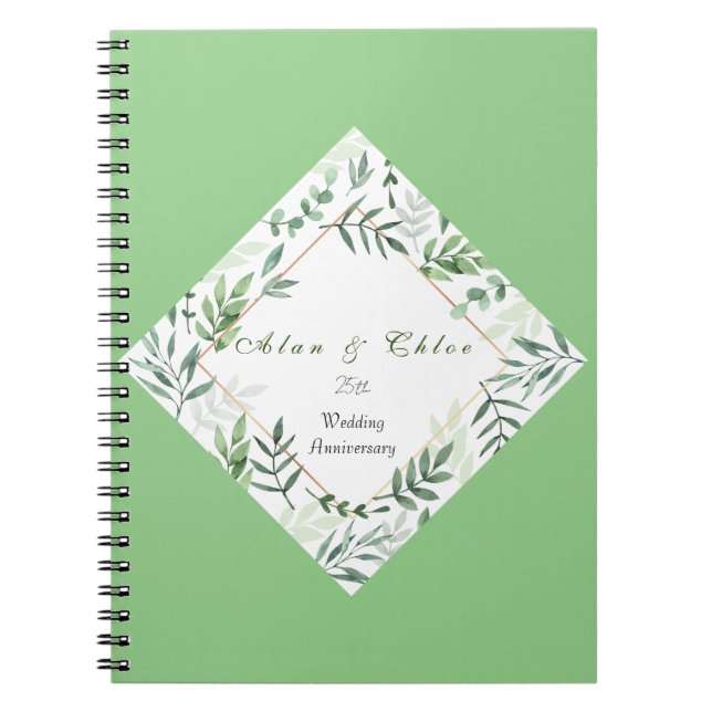 Botanical Green Wedding Gift Spiral Photo Notebook (Front)