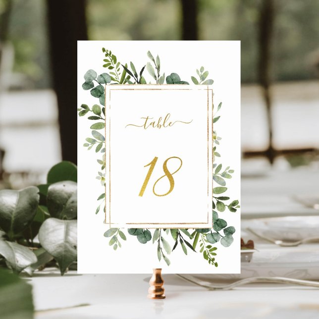 Botanical Green Wedding Gold Glitter Number 18, Table Number (Creator Uploaded)