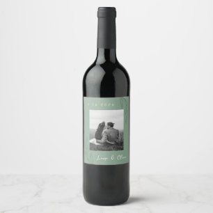 Botanical Green Wedding Photo Wine Label