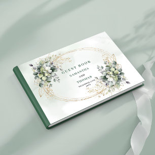 Botanical Green White Gold Wedding Guest Book