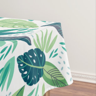 Botanical Green & White Leafs Pattern Tablecloth