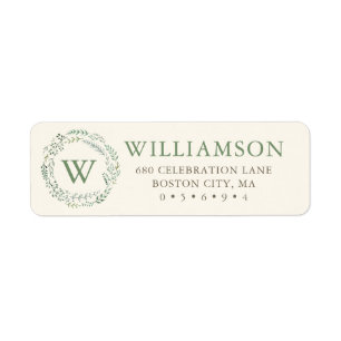 Botanical Green Wreath Monogramme Adresse de retou