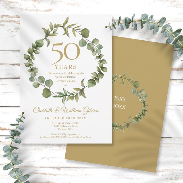 Botanical Greenery 50th Wedding Anniversary Invitation (Creator Uploaded)
