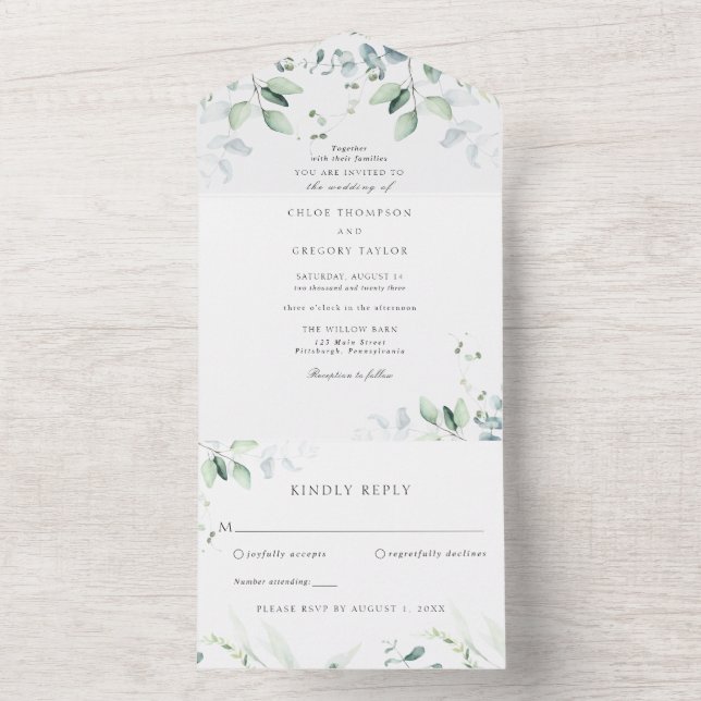 Botanical Greenery and Eucalyptus Wedding All In One Invitation (Inside)