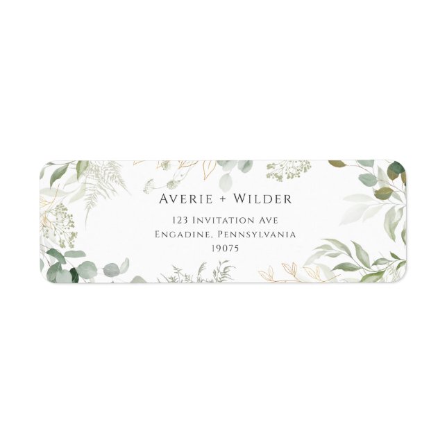 Botanical Greenery and Gold Return Address Label (Front)