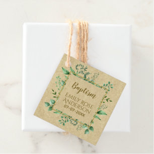 Botanical Greenery Baptism Boy Girl Thank You Favour Tags