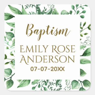 Botanical Greenery Baptism Boy Girl Thank You Square Sticker