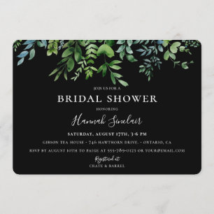 Botanical Greenery Black Bridal Shower Invitation