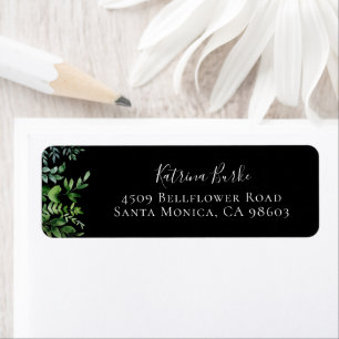 Botanical Greenery Black Return Address