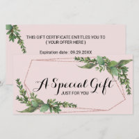 Botanical Greenery Blush Pink Gift Certificate
