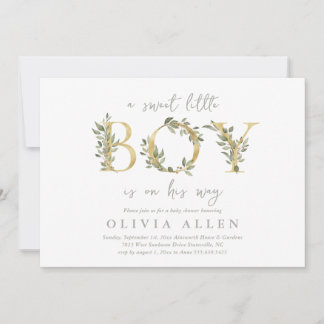 Botanical Greenery Boy Baby Shower Invitation