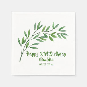 Botanical Greenery Branch Name Inscribed Napkin