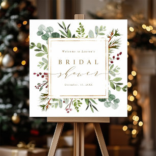 Botanical Greenery Christmas Bridal Shower Welcome Poster