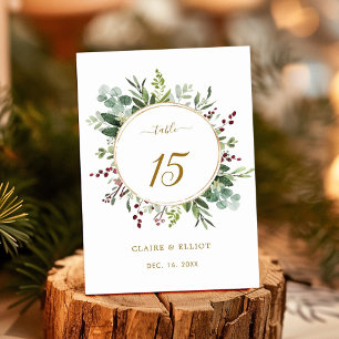 Botanical Greenery Christmas Holiday Gold Wedding Table Number