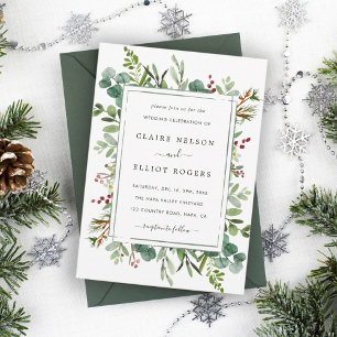 Botanical Greenery Christmas Holiday Green Wedding Invitation