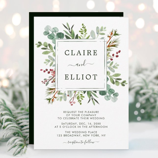 Botanical Greenery Christmas Holiday Green Wedding Invitation (Creator Uploaded)