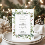 Botanical Greenery Christmas Holiday Wedding Menu<br><div class="desc">This dinner menu features painted watercolor eucalyptus,  green leaves,  red berries,  pine branches with a green rectangle frame,  and a green background on the back. For more advanced customization of this design,  please click the "Customize further" link. Matching items are also available.</div>