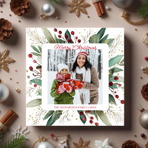 Botanical Greenery Christmas Photo  Holiday Card