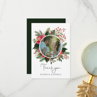 Botanical Greenery Christmas Wedding Photo Thank You Card