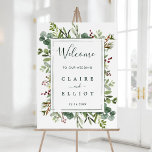 Botanical Greenery Christmas Wedding Welcome Sign<br><div class="desc">This wedding welcome sign features painted watercolor eucalyptus greenery,  green leaves,  red berries,  pine branches with a green rectangle frame. For more advanced customization of this design,  please click the "Customize further" link.  Matching items are also available.</div>