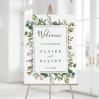 Botanical Greenery Christmas Wedding Welcome Sign