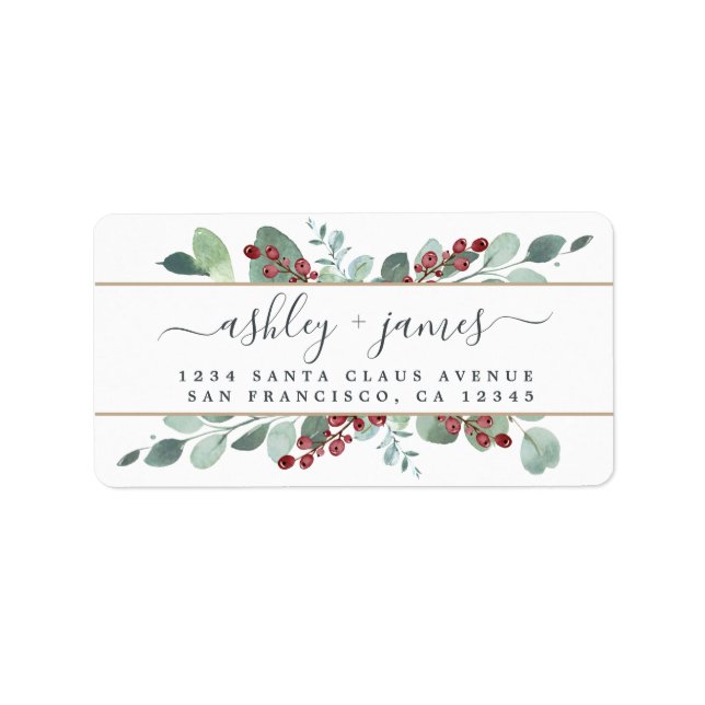 Botanical Greenery CranBerries Christmas Gold Label (Front)