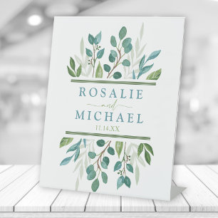 Botanical Greenery Custom Name  Pedestal Sign