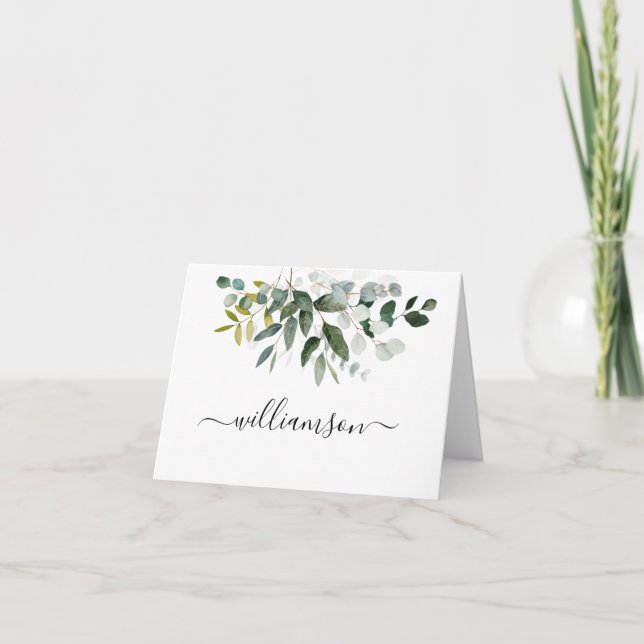 Botanical Greenery Design with Last Name Holiday Card (Front)