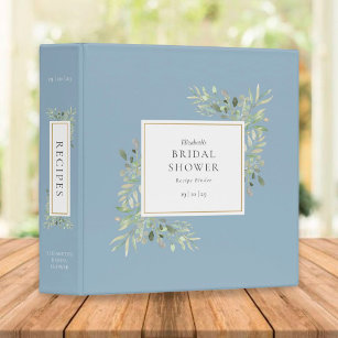Botanical Greenery Dusty Blue Bridal Shower Recipe Binder
