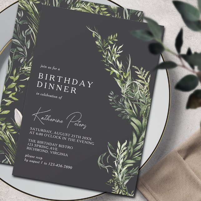 Botanical Greenery | Elegant Moody Birthday Dinner Invitation (Creator Uploaded)