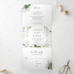 Botanical Greenery Elegant Wedding Tri-Fold Invita