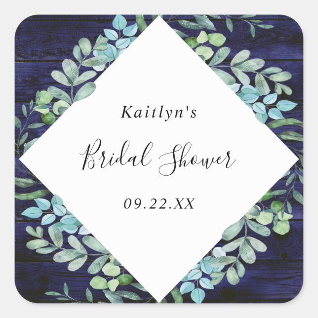 Botanical Greenery Eucalyptus Bridal Shower Square Sticker (Front)