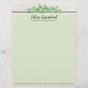 Botanical Greenery Eucalyptus & Rustic Wood Eco Letterhead
