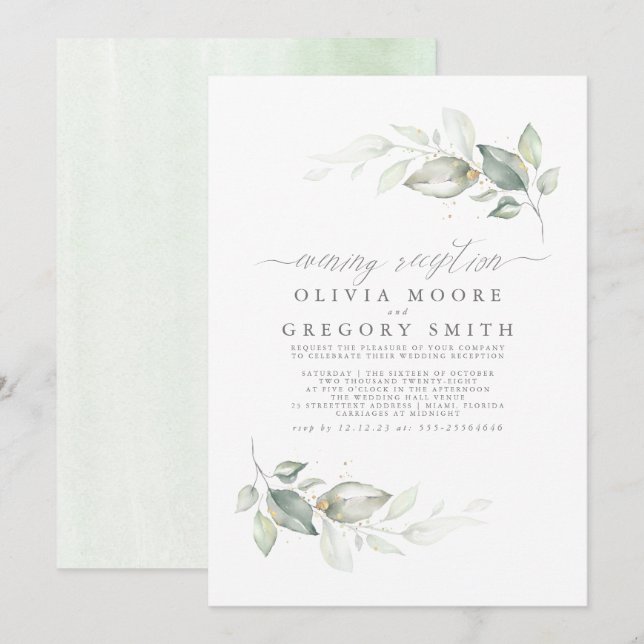 Botanical Greenery Evening Reception Wedding Invitation (Front/Back)
