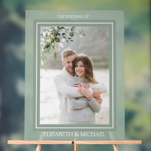 Botanical Greenery Floral Watercolor Photo Wedding Acrylic Sign