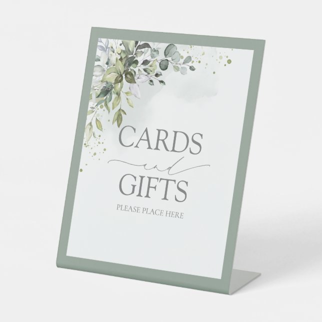 Botanical Greenery Floral Watercolor Wedding Gift Pedestal Sign (Front)