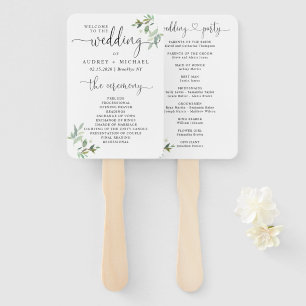 Botanical Greenery Foliage Heart Wedding Program Hand Fan