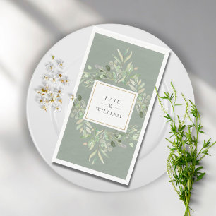 Botanical Greenery Foliage Sage Green Wedding Napkin