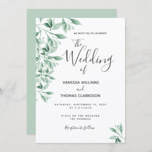 Botanical greenery foliage script wedding invitation