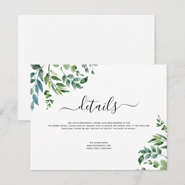 Botanical Greenery Foliage Watercolor Wedding Invitation (Front/Back)