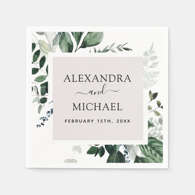 Botanical Greenery Foliage Watercolor Wedding Napk Napkin (Front)