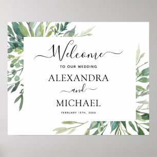 Botanical Greenery Foliage Watercolor Wedding Post Poster