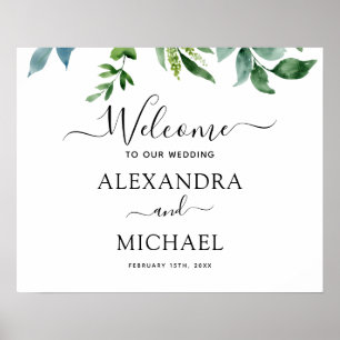 Botanical Greenery Foliage Watercolor Wedding Poster